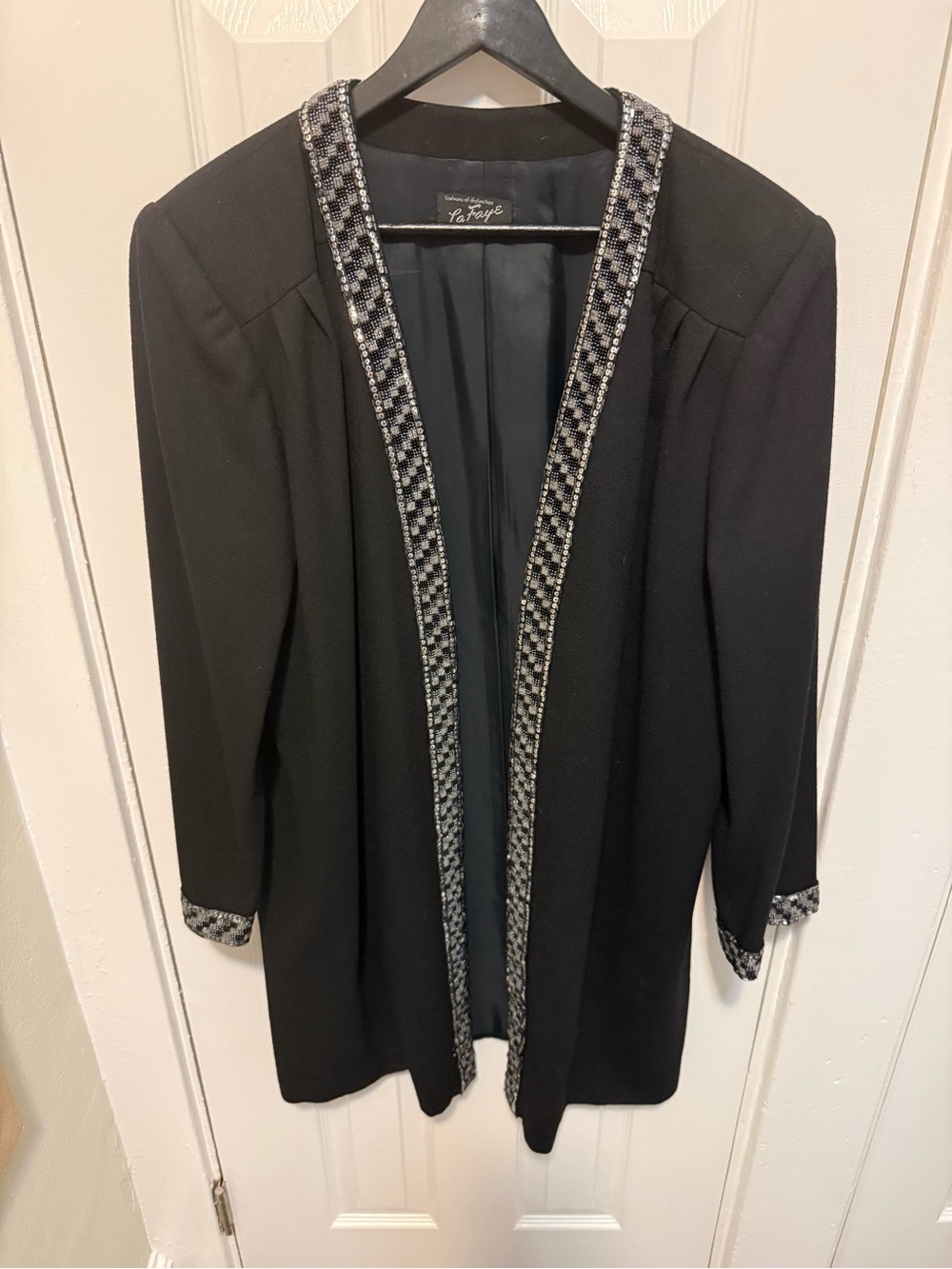 La Faye Black Beaded Sequin Long Evening Jacket